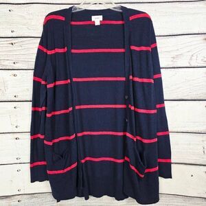 Old Navy Navy Blue & Red Striped Button Cardigan Sweater L